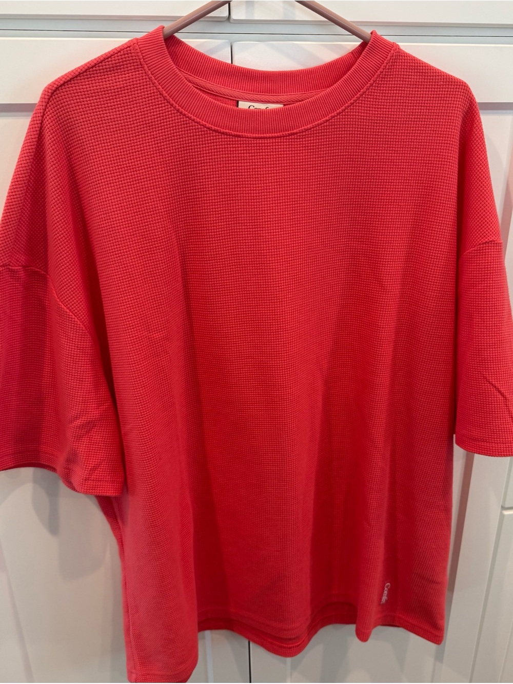 “Comfrt” Red Unisex Waffle Knit Short-Sleeve Shirt